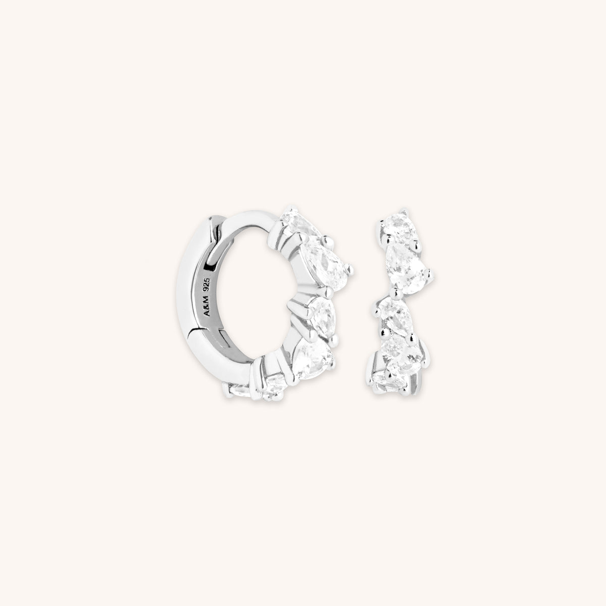 Bridal Jewellery - Crystal Pear Huggies in Silver - Huggies - Astrid &amp; Miyu