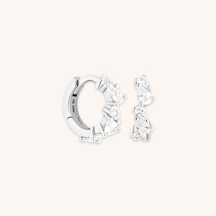 Bridal Jewellery - Crystal Pear Huggies in Silver - Huggies - Astrid &amp; Miyu