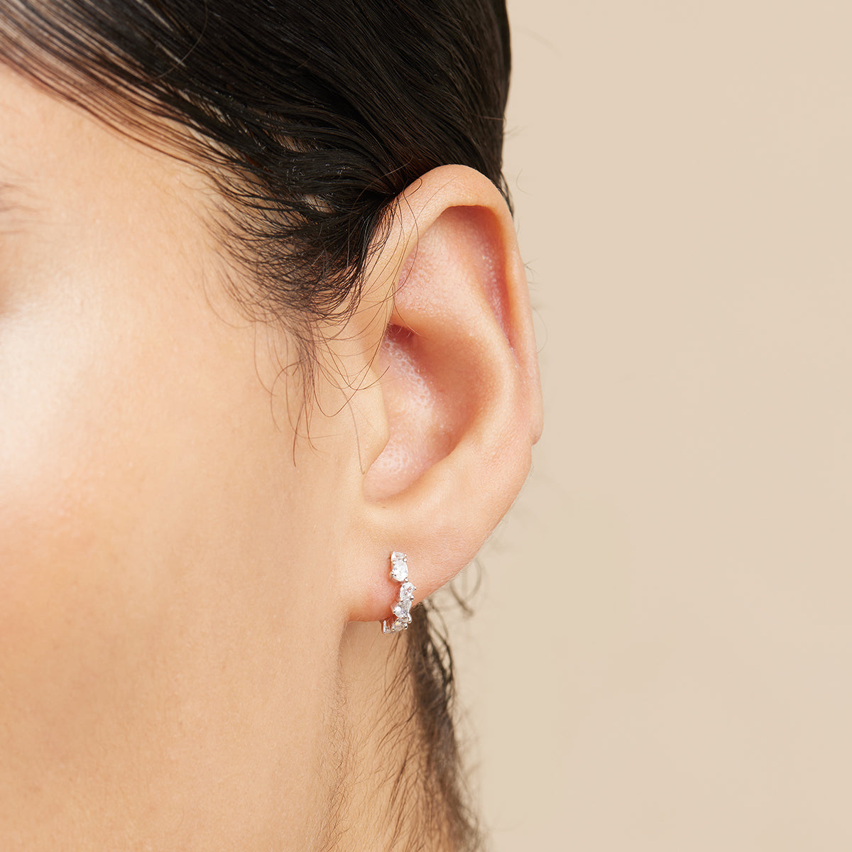 Bridal Jewellery - Crystal Pear Huggies in Silver - Huggies - Astrid &amp; Miyu
