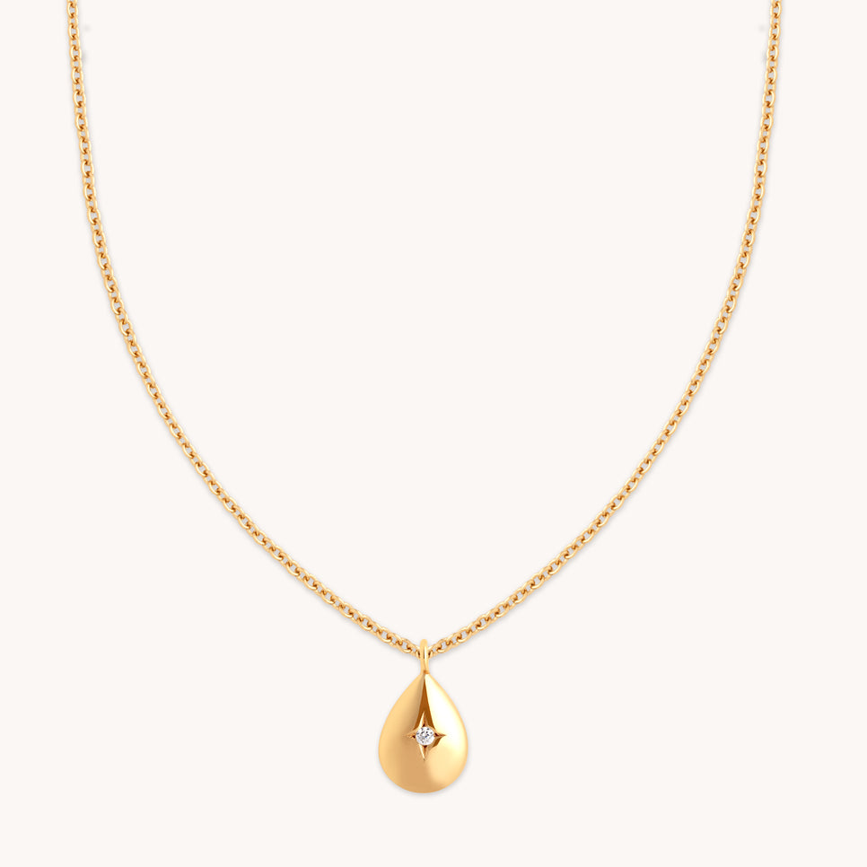 18k Gold Plated Jewellery - Pear Pendant Necklace in Gold - Pendant Necklace - Astrid &amp; Miyu