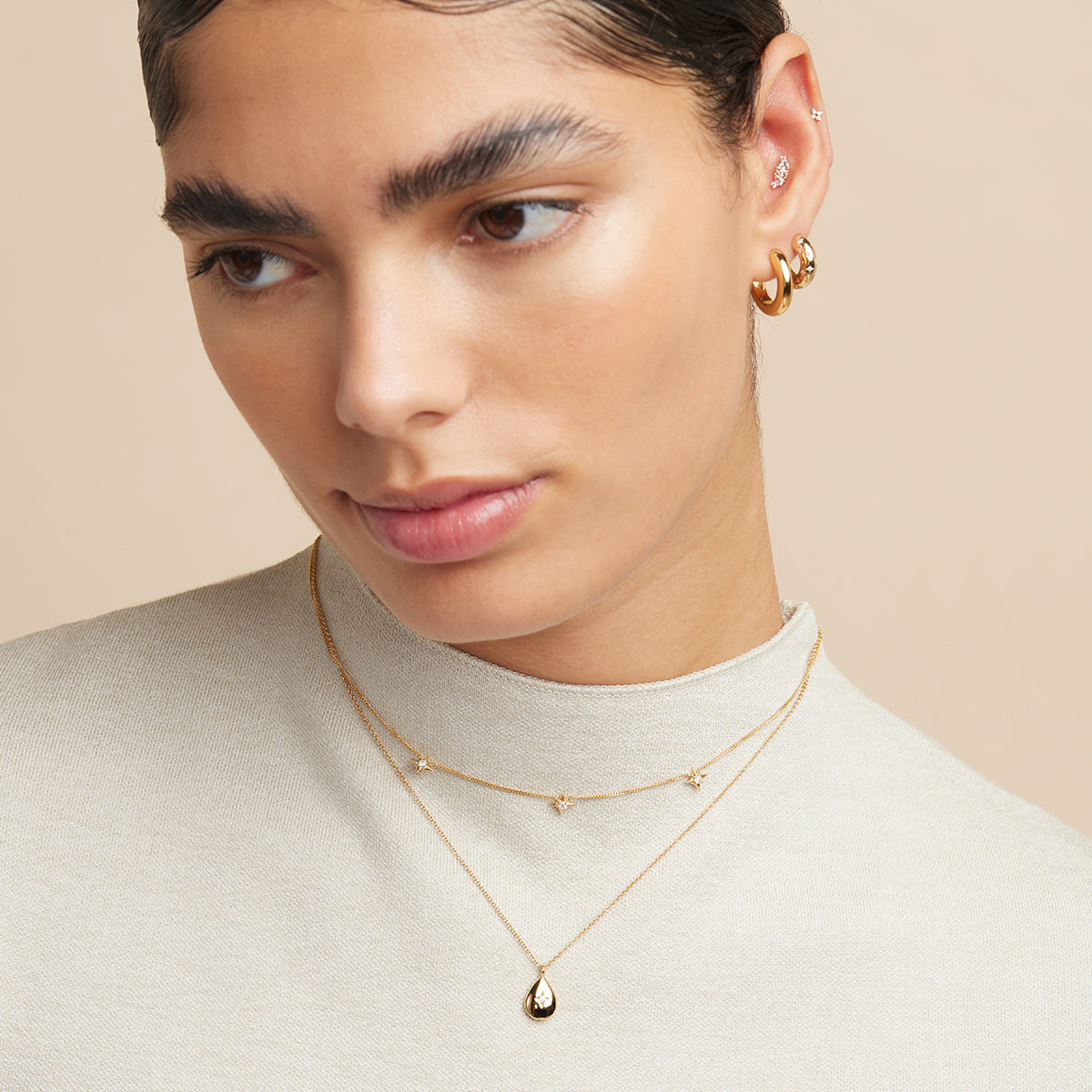 18k Gold Plated Jewellery - Pear Pendant Necklace in Gold - Pendant Necklace - Astrid &amp; Miyu