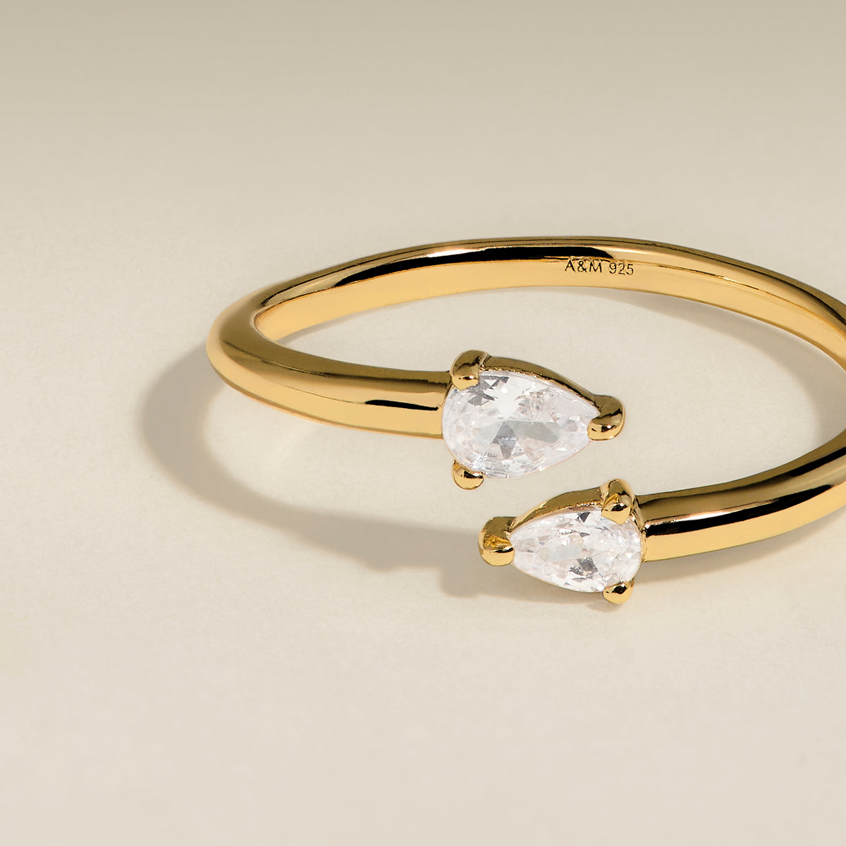Crystal Pear Open Ring in Gold-Astrid &amp; Miyu
