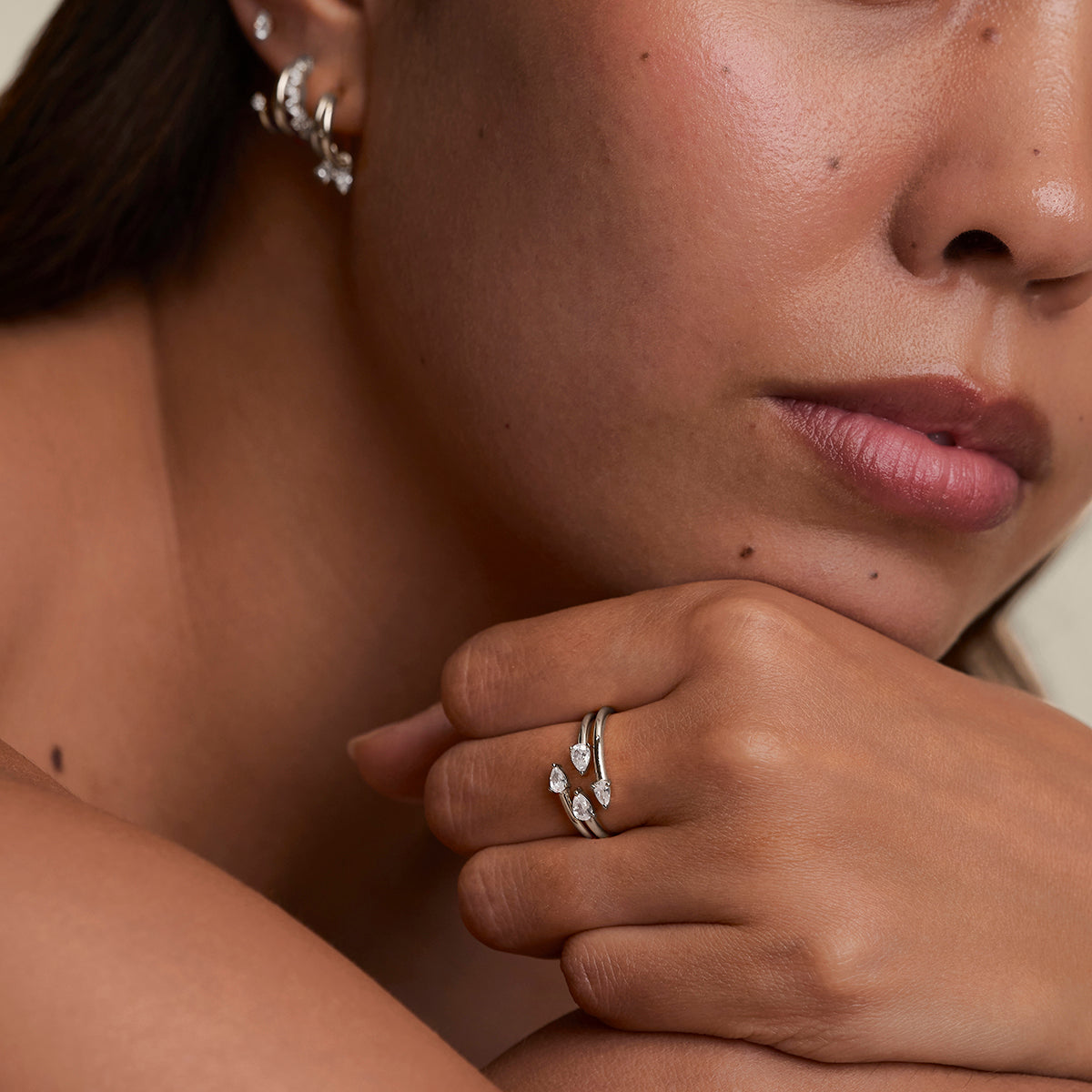 Crystal Pear Open Ring in Silver-Astrid &amp; Miyu