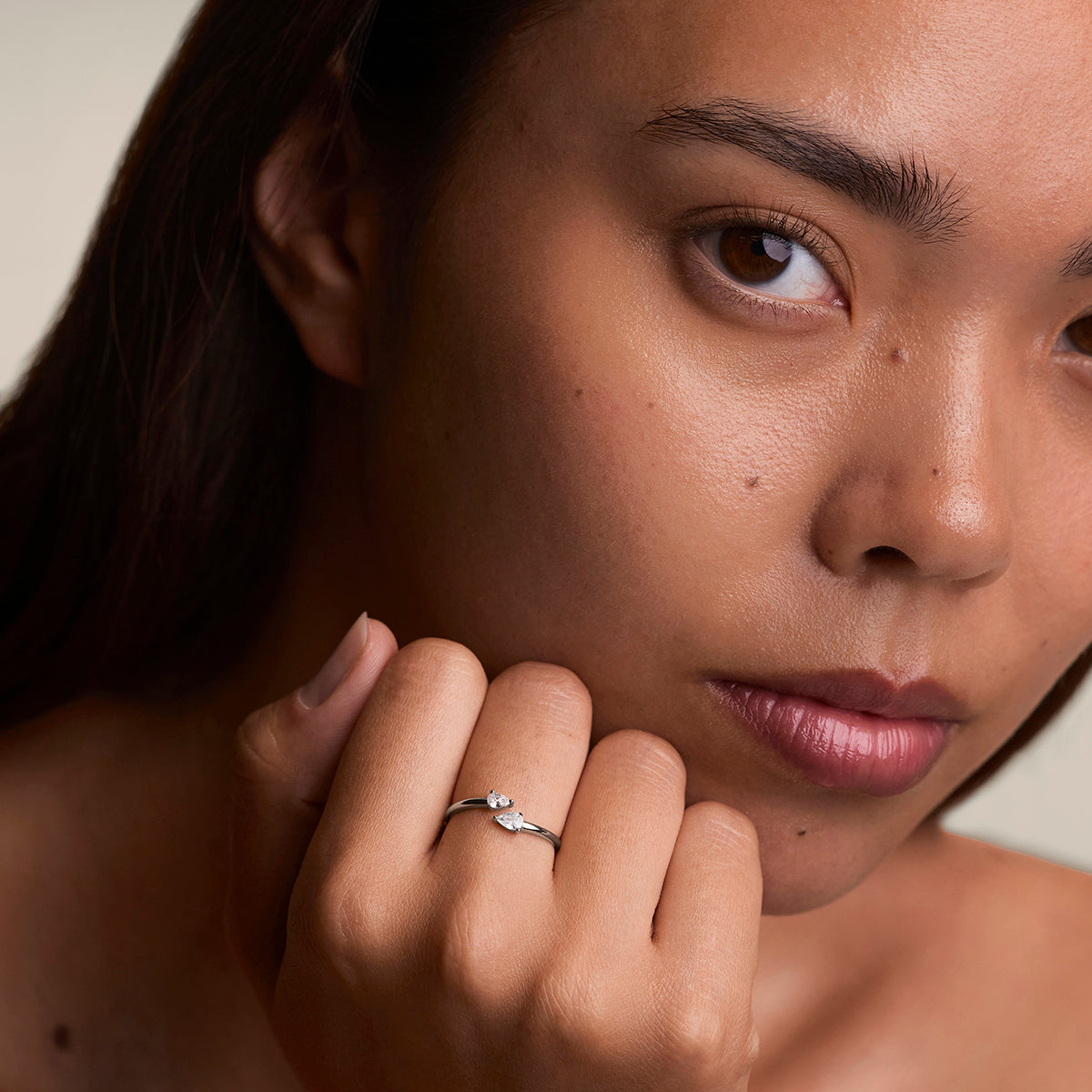 Crystal Pear Open Ring in Silver-Astrid &amp; Miyu