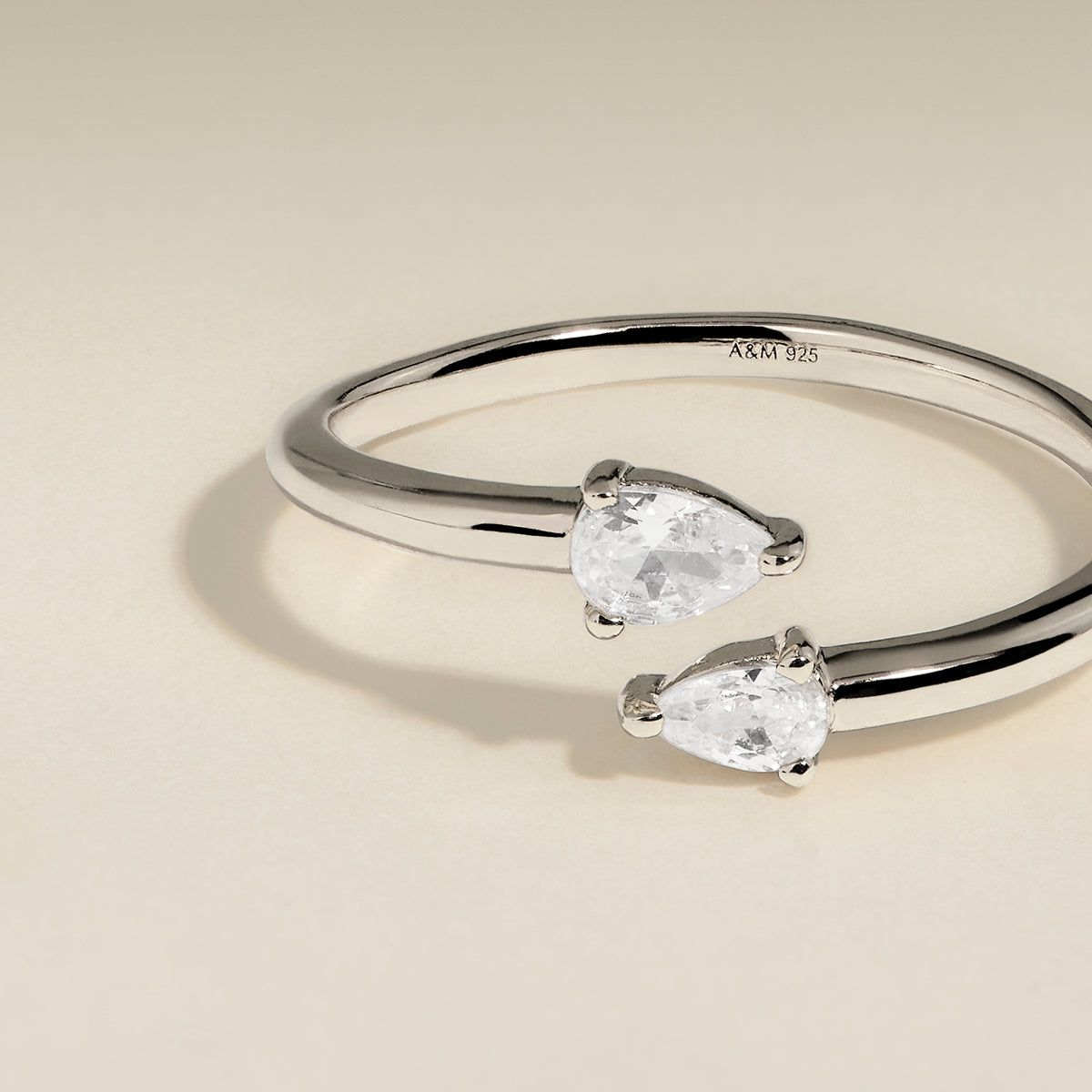 Crystal Pear Open Ring in Silver-Astrid &amp; Miyu