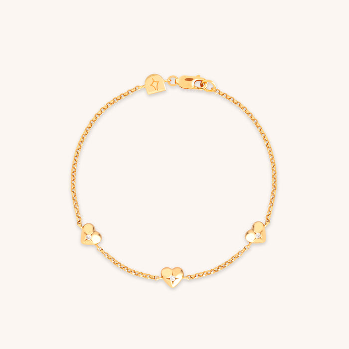 18k Gold Plated Jewellery - Heart Charm Bracelet in Gold - Charm Bracelets - Astrid &amp; Miyu
