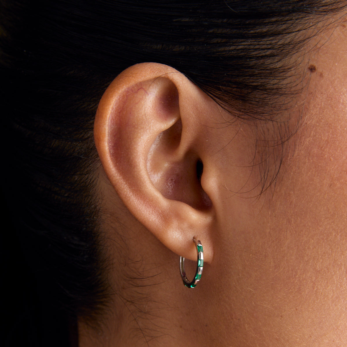 Earrings - Emerald Baguette Hoops in Solid White Gold - Hoop Earrings - Astrid &amp; Miyu
