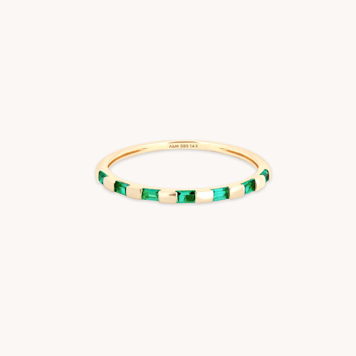 Lab-Grown Gemstones - Emerald Baguette Band Ring in Solid Gold - Band Rings - Astrid &amp; Miyu