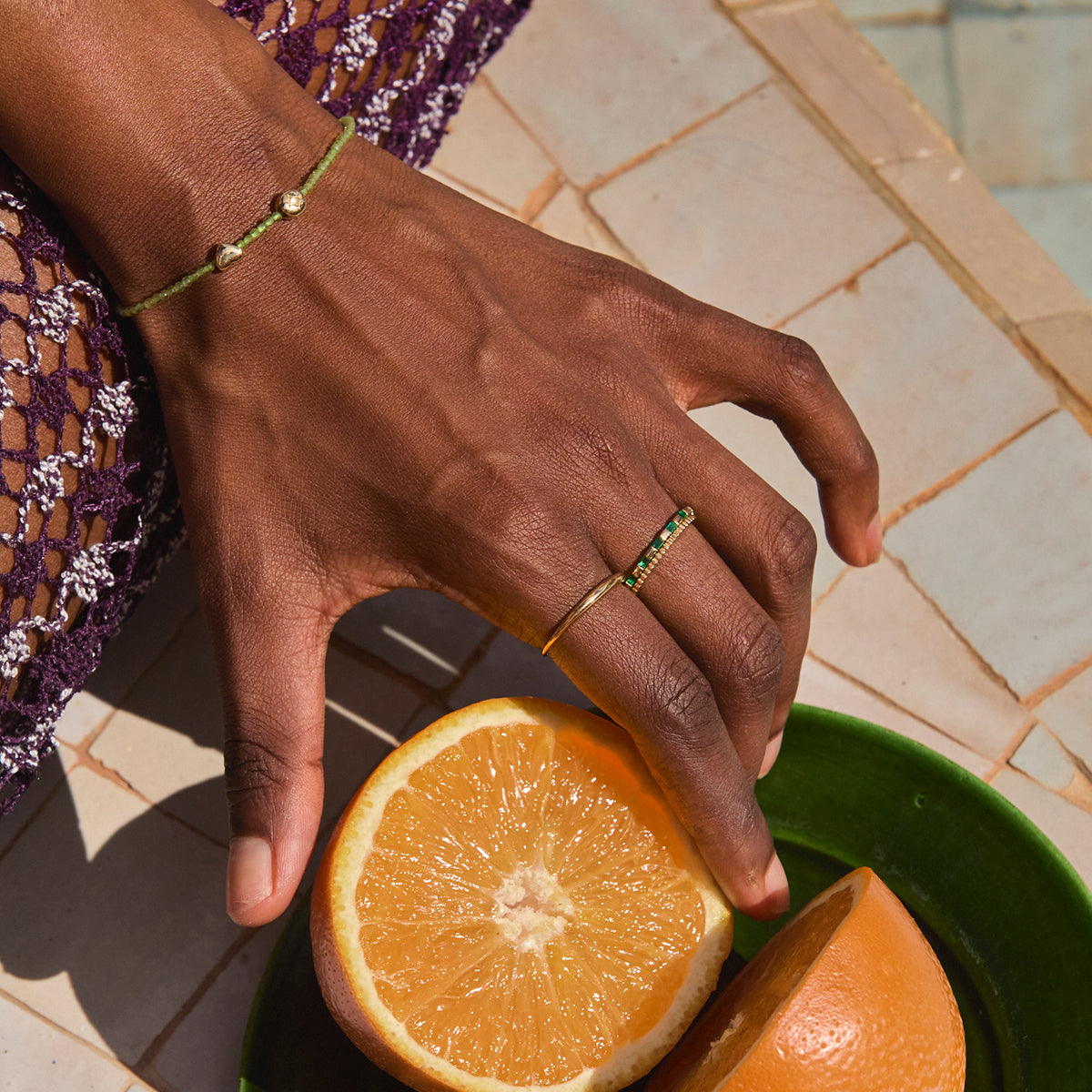 Lab-Grown Gemstones - Emerald Baguette Band Ring in Solid Gold - Band Rings - Astrid &amp; Miyu