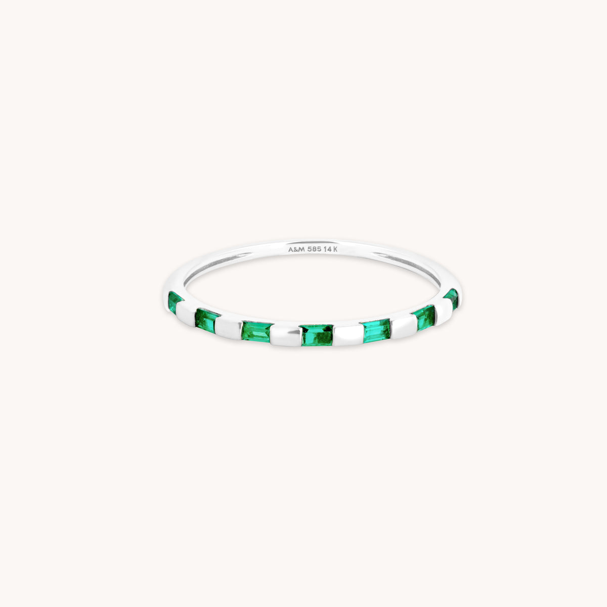 Lab-Grown Gemstones - Emerald Baguette Band Ring in Solid White Gold - Band Rings - Astrid &amp; Miyu