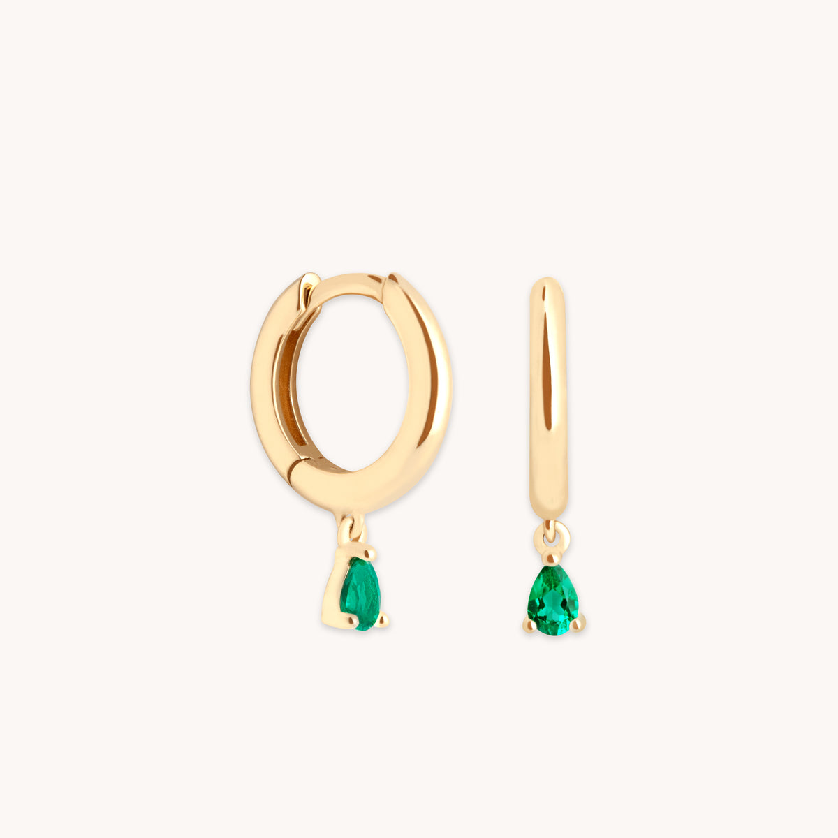 Earrings - Emerald Pear Charm Huggies in Solid Gold - Huggies - Astrid &amp; Miyu