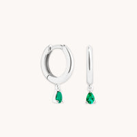 Earrings - Emerald Pear Charm Huggies in Solid White Gold - Huggies - Astrid &amp; Miyu