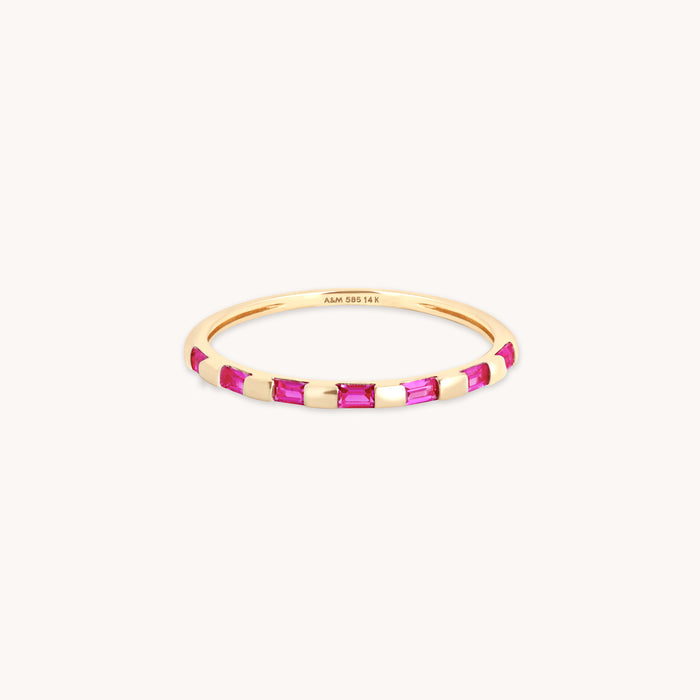 Lab-Grown Gemstones - Pink Sapphire Baguette Band Ring in Solid Gold - Band Rings - Astrid &amp; Miyu