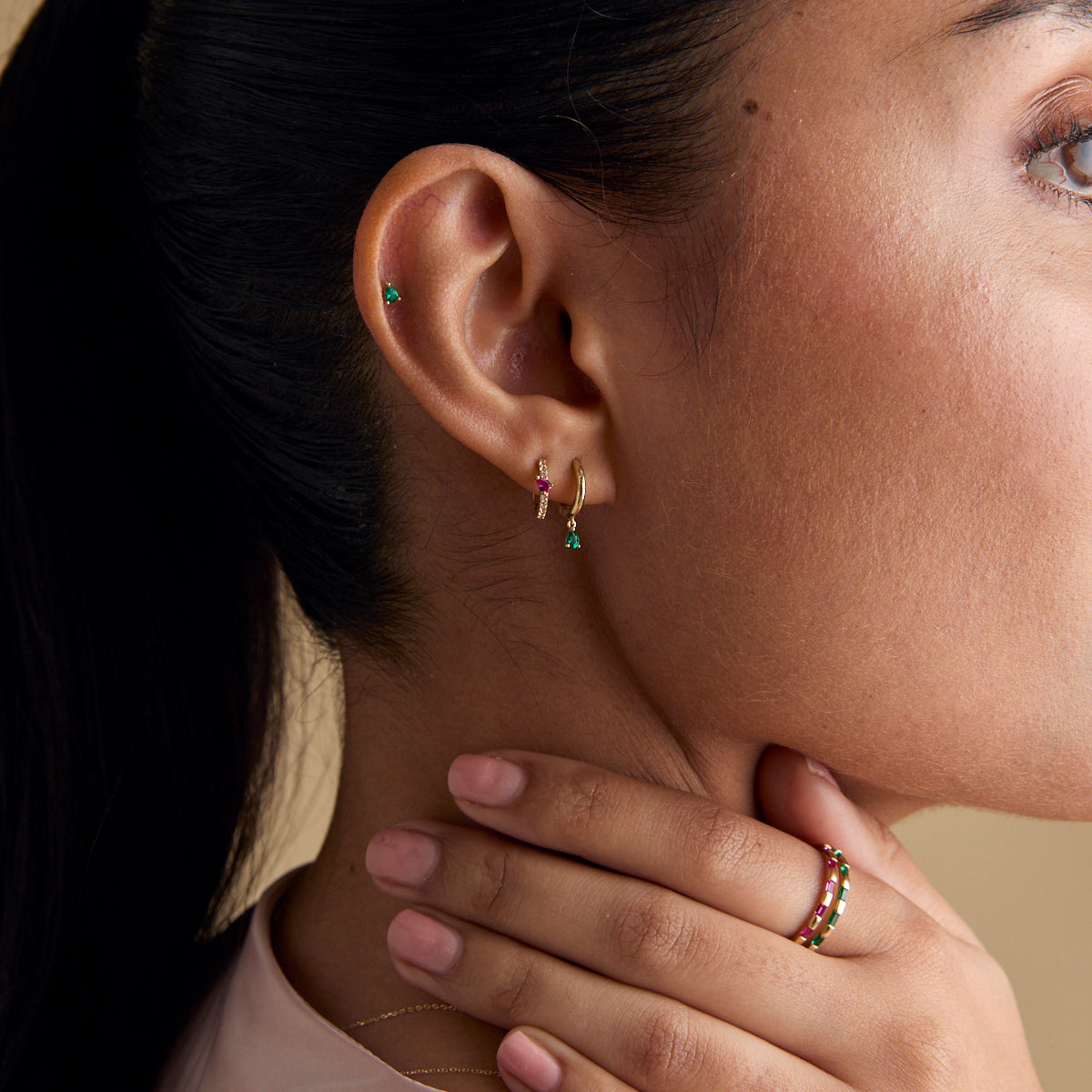 Earrings - Pink Sapphire Marquise Huggies in Solid Gold - Huggies - Astrid &amp; Miyu