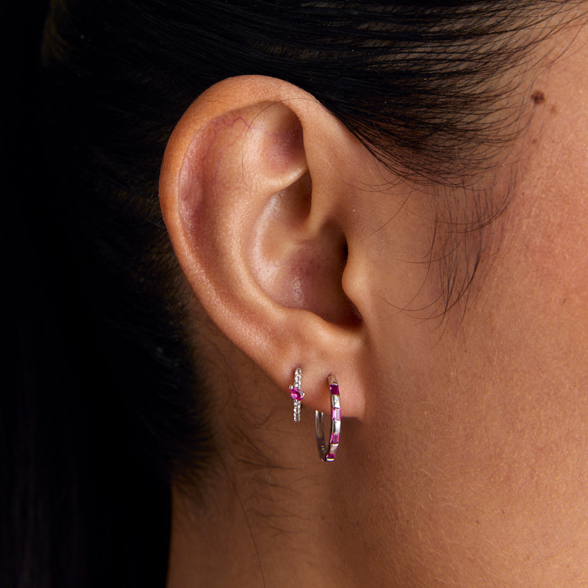 Earrings - Pink Sapphire Marquise Huggies in Solid White Gold - Huggies - Astrid &amp; Miyu