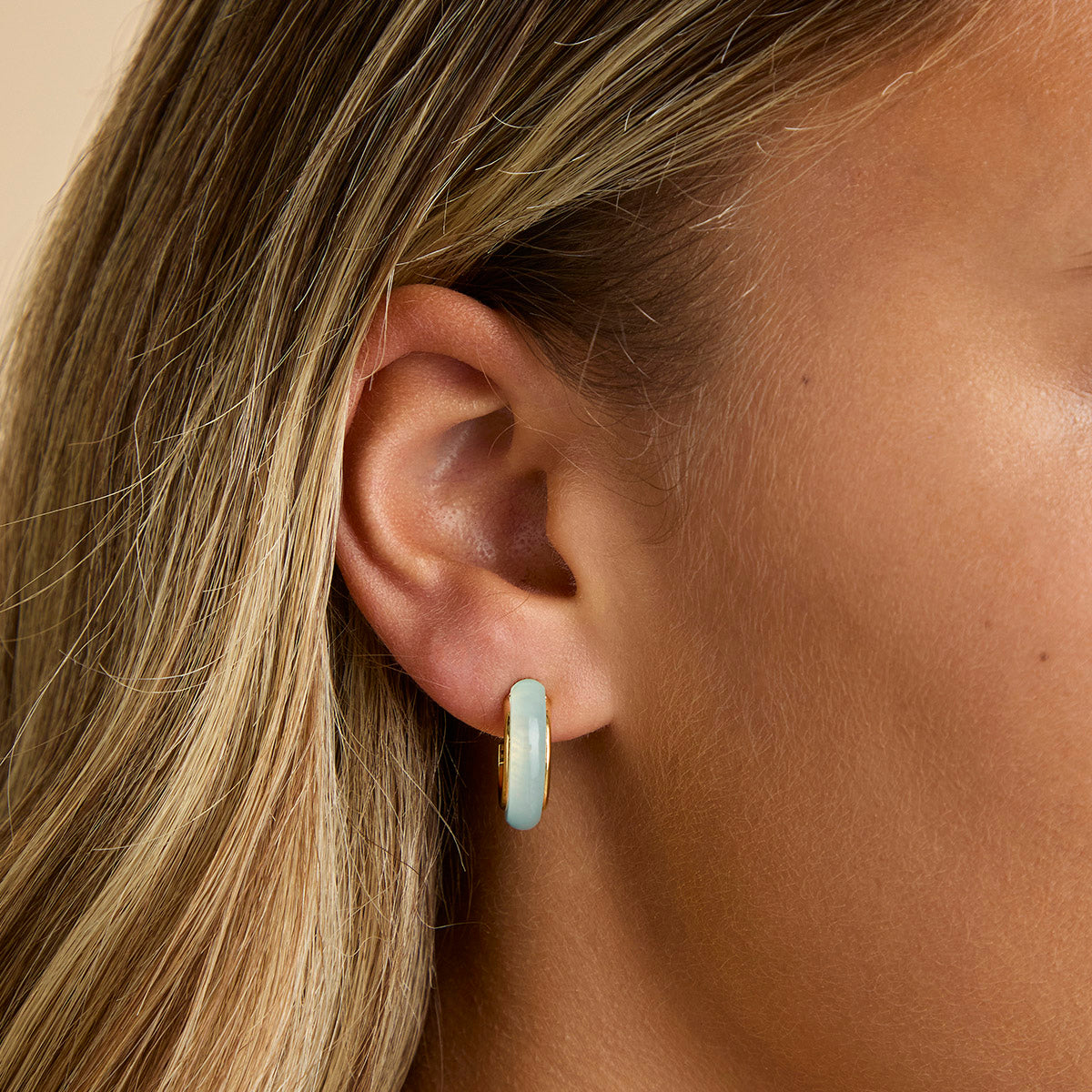 18k Gold Plated Jewellery - Aqua Chalcedony Carved Dome Hoops in Gold - Hoop Earrings - Astrid &amp; Miyu