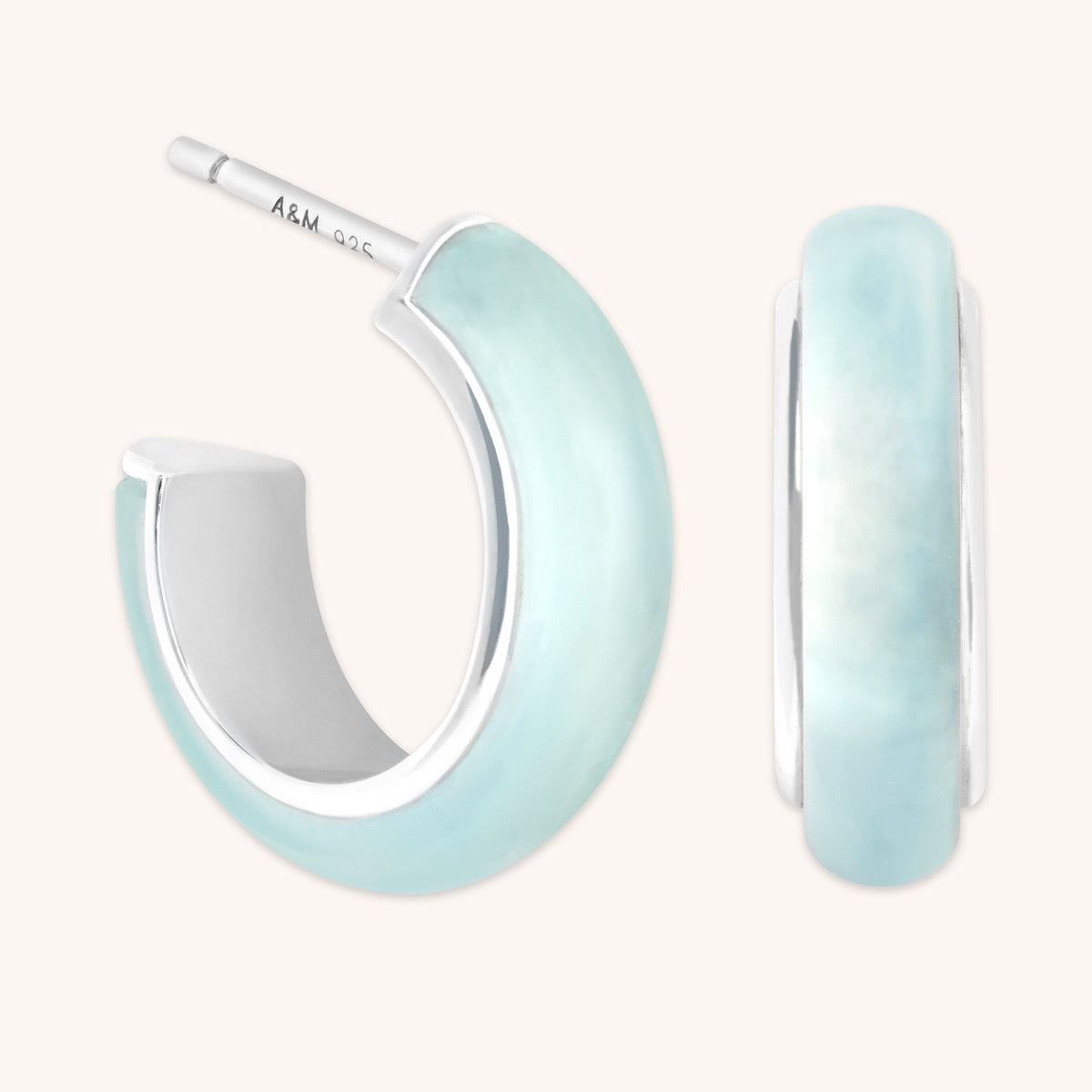 Dolce Collection - Aqua Chalcedony Carved Dome Hoops in Silver - Hoop Earrings - Astrid &amp; Miyu