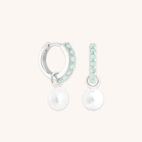 Dolce Collection - Aqua & Pearl Charm Huggies in Silver - Huggies - Astrid &amp; Miyu