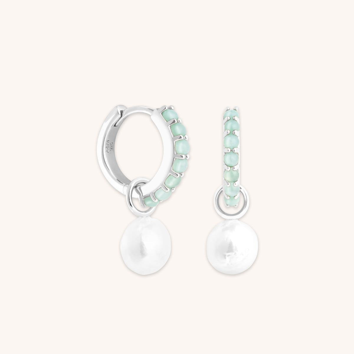 Dolce Collection - Aqua & Pearl Charm Huggies in Silver - Huggies - Astrid &amp; Miyu