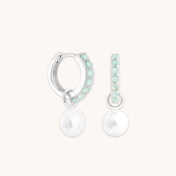 Dolce Collection - Aqua & Pearl Charm Huggies in Silver - Huggies - Astrid &amp; Miyu
