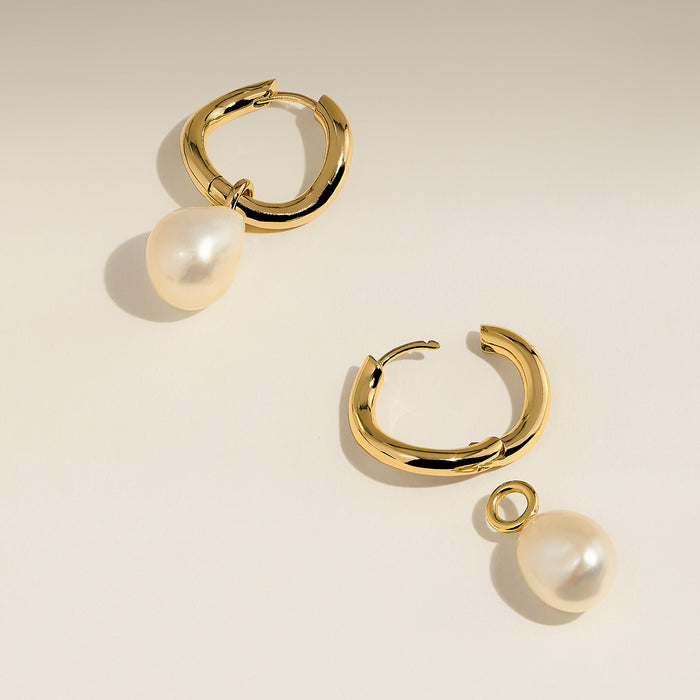 Serenity Pearl Charm Hoops in Gold-Astrid &amp; Miyu