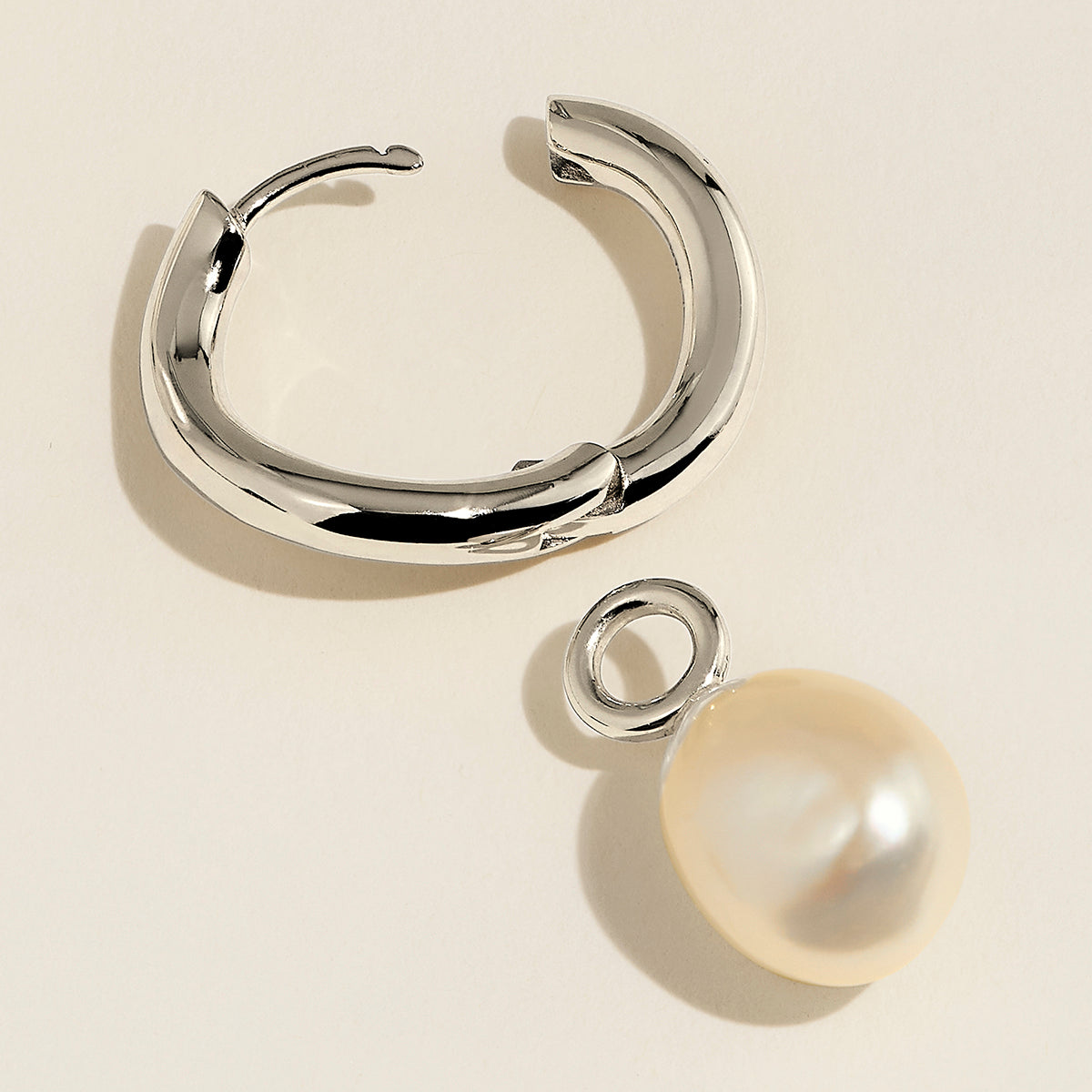 Serenity Pearl Charm Hoops in Silver-Astrid &amp; Miyu