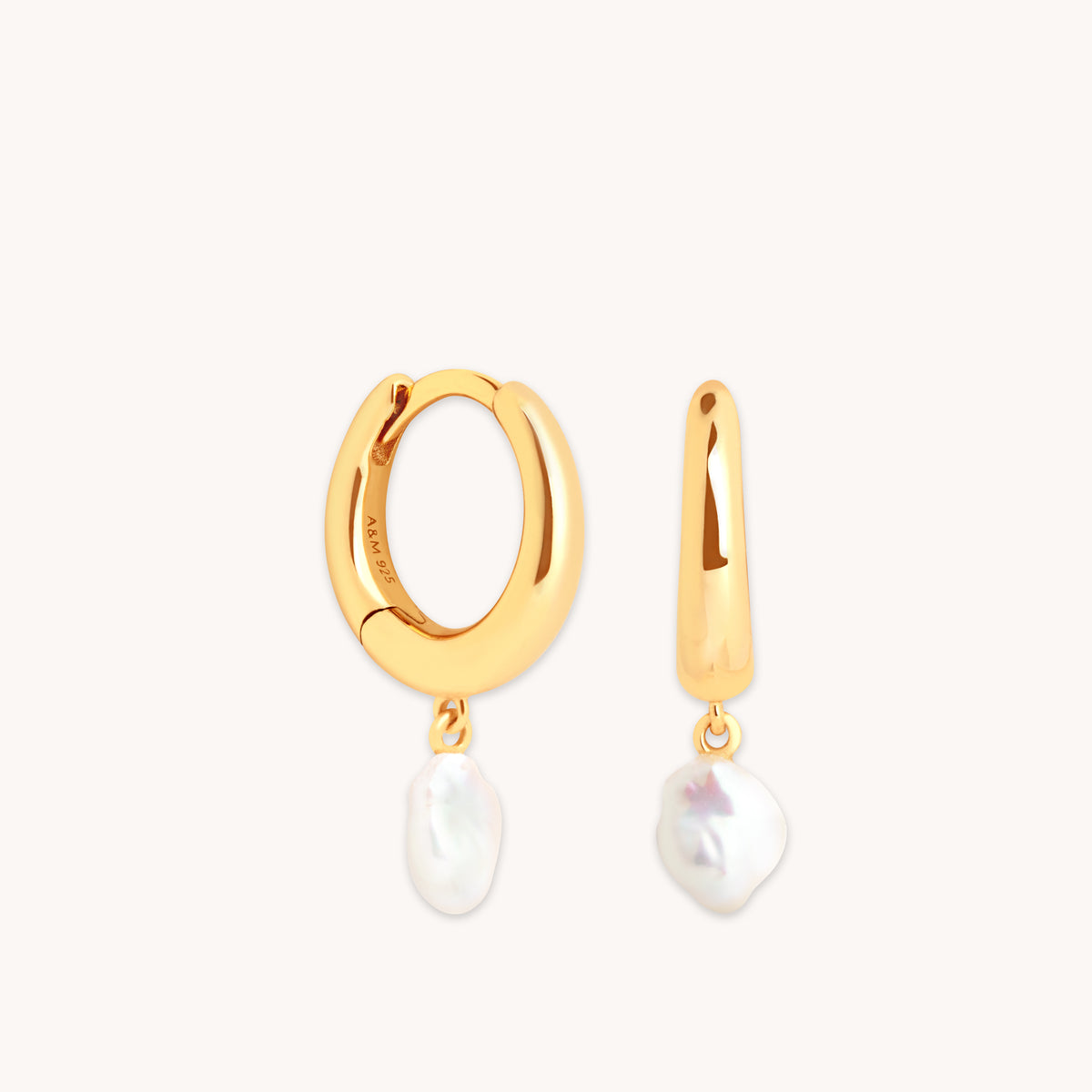 18k Gold Plated Jewellery - Pearl Charm Huggies in Gold - Huggies - Astrid &amp; Miyu