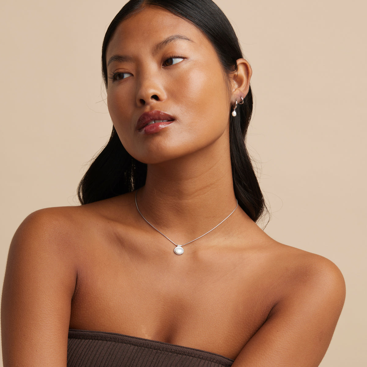Earrings - Pearl Charm Huggies in Silver - Huggies - Astrid &amp; Miyu