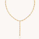 18k Gold Plated Jewellery - Infinite Pearl Bold Lariat Necklace in Gold - Lariat Necklace - Astrid &amp; Miyu