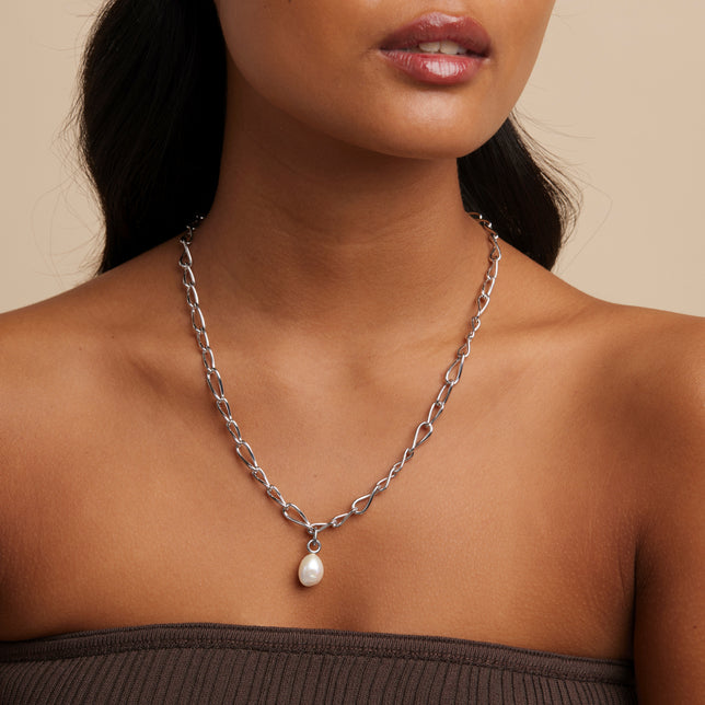 Charm Compatible Necklaces & Bracelets - Infinite Pearl Bold Lariat Necklace in Silver - Lariat Necklace - Astrid &amp; Miyu