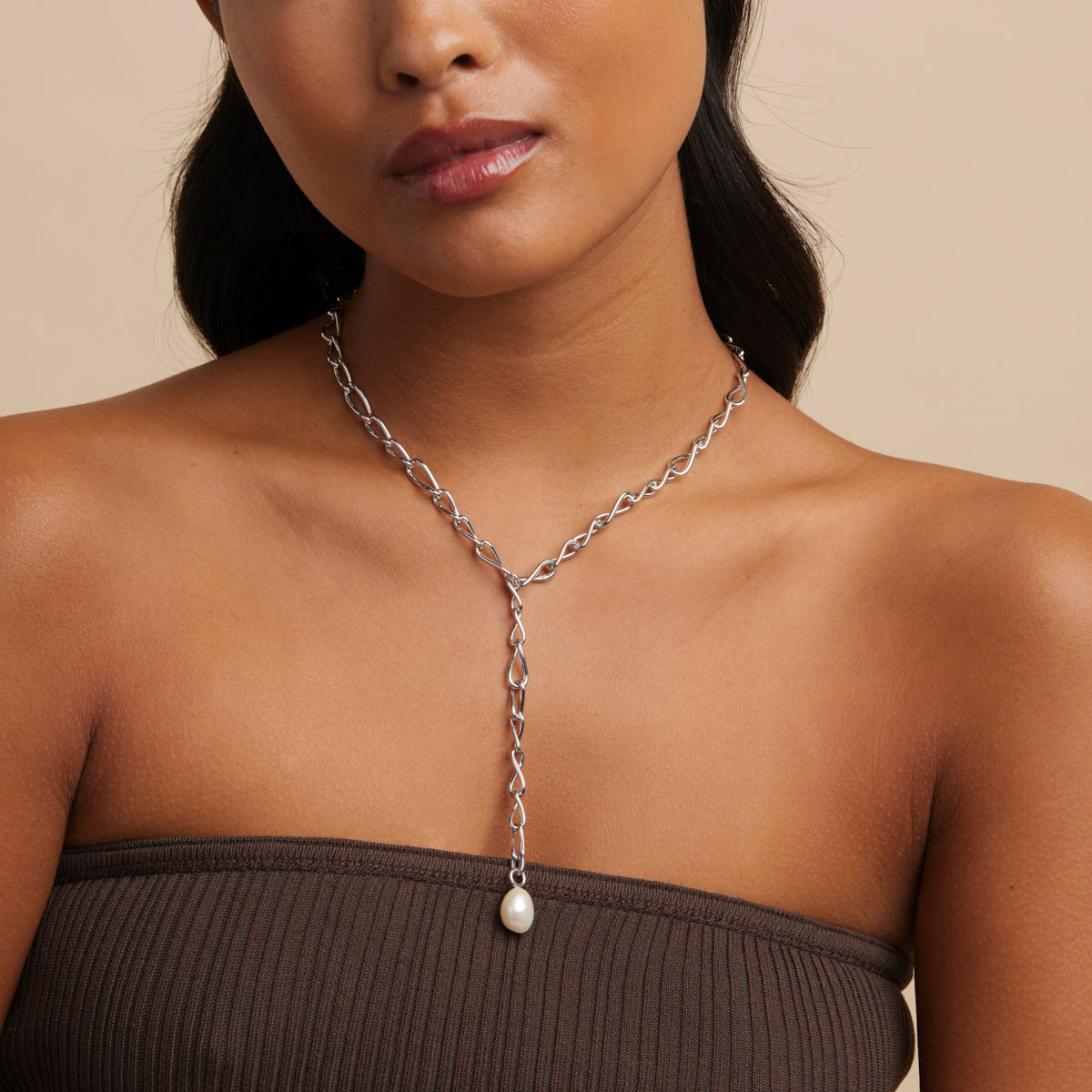 Charm Compatible Necklaces & Bracelets - Infinite Pearl Bold Lariat Necklace in Silver - Lariat Necklace - Astrid &amp; Miyu