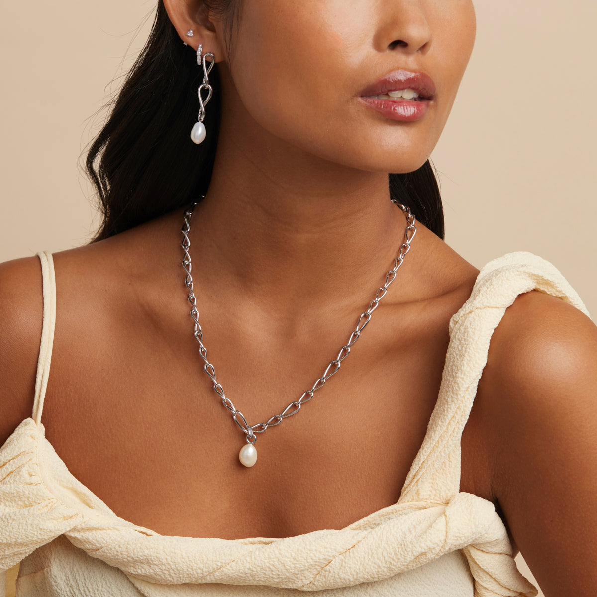 Charm Compatible Necklaces & Bracelets - Infinite Pearl Bold Lariat Necklace in Silver - Lariat Necklace - Astrid &amp; Miyu