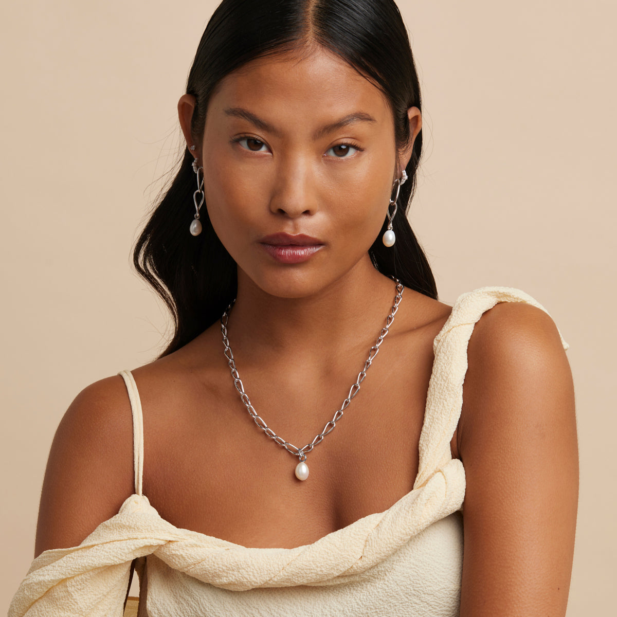 Charm Compatible Necklaces & Bracelets - Infinite Pearl Bold Lariat Necklace in Silver - Lariat Necklace - Astrid &amp; Miyu