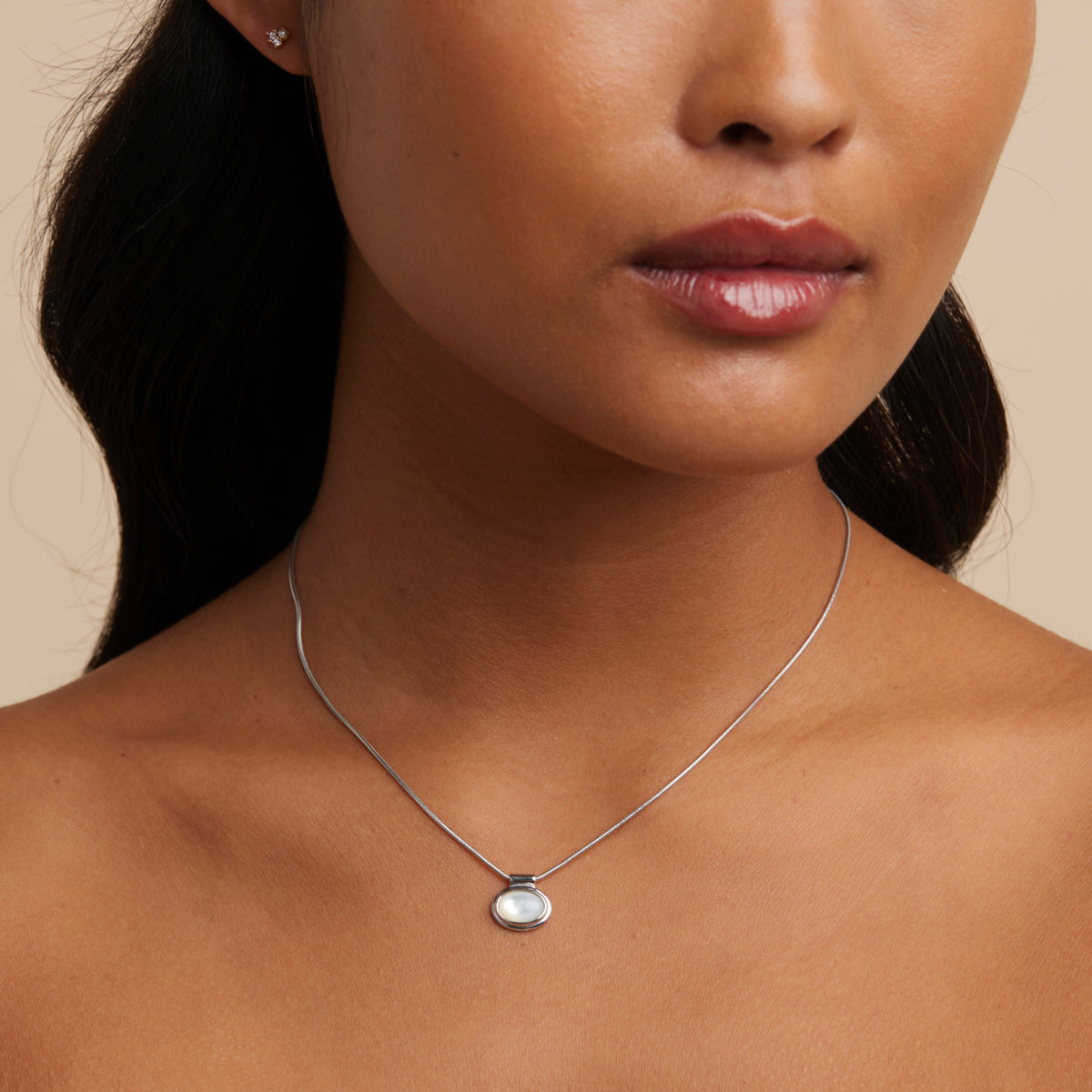 Gemstone Necklaces - Mother of Pearl Pendant Necklace in Silver - Pendant Necklace - Astrid &amp; Miyu