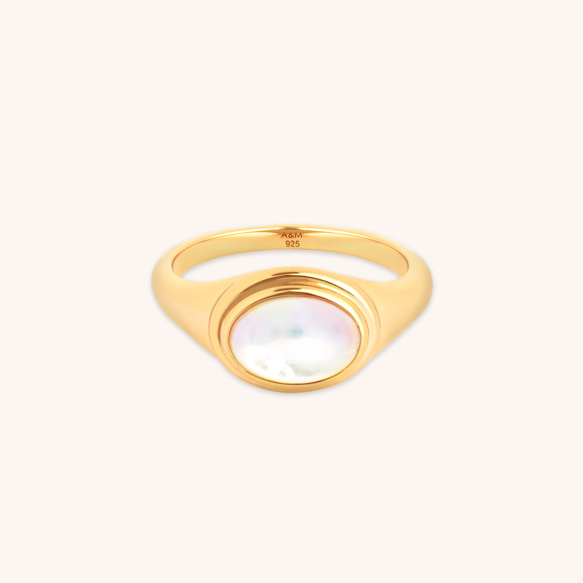 18k Gold Plated Jewellery - Mother of Pearl Cocktail Ring in Gold - Cocktail Rings - Astrid &amp; Miyu