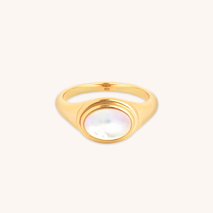18k Gold Plated Jewellery - Mother of Pearl Cocktail Ring in Gold - Cocktail Rings - Astrid &amp; Miyu