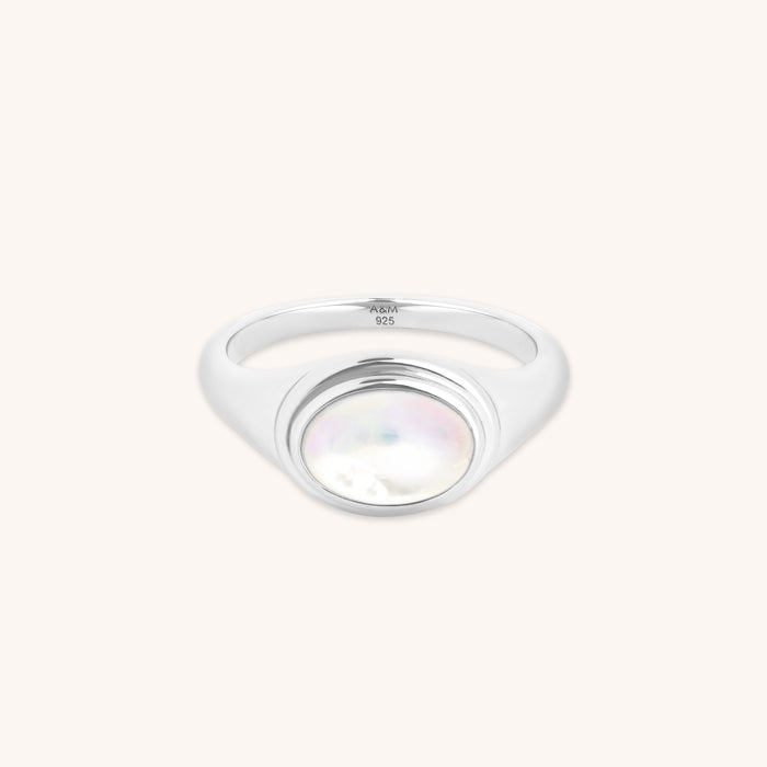 Cocktail Rings - Mother of Pearl Cocktail Ring in Silver - Cocktail Rings - Astrid &amp; Miyu