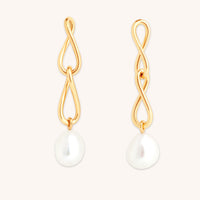 18k Gold Plated Jewellery - Infinite Pearl Drop Studs in Gold - Stud Earrings - Astrid &amp; Miyu