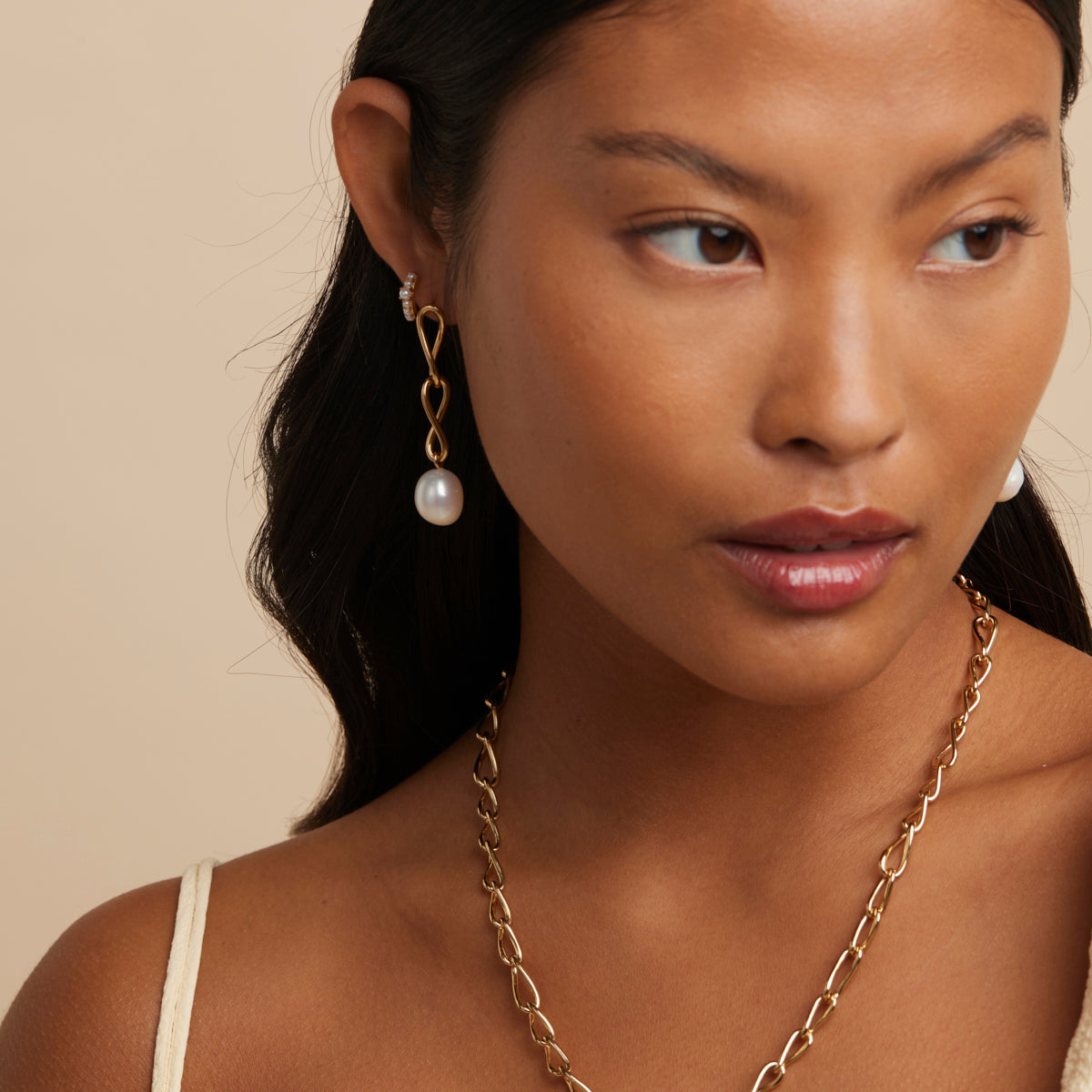 18k Gold Plated Jewellery - Infinite Pearl Drop Studs in Gold - Stud Earrings - Astrid &amp; Miyu