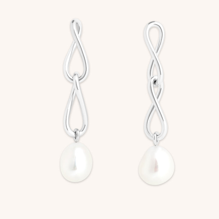 Earrings - Infinite Pearl Drop Studs in Silver - Stud Earrings - Astrid &amp; Miyu