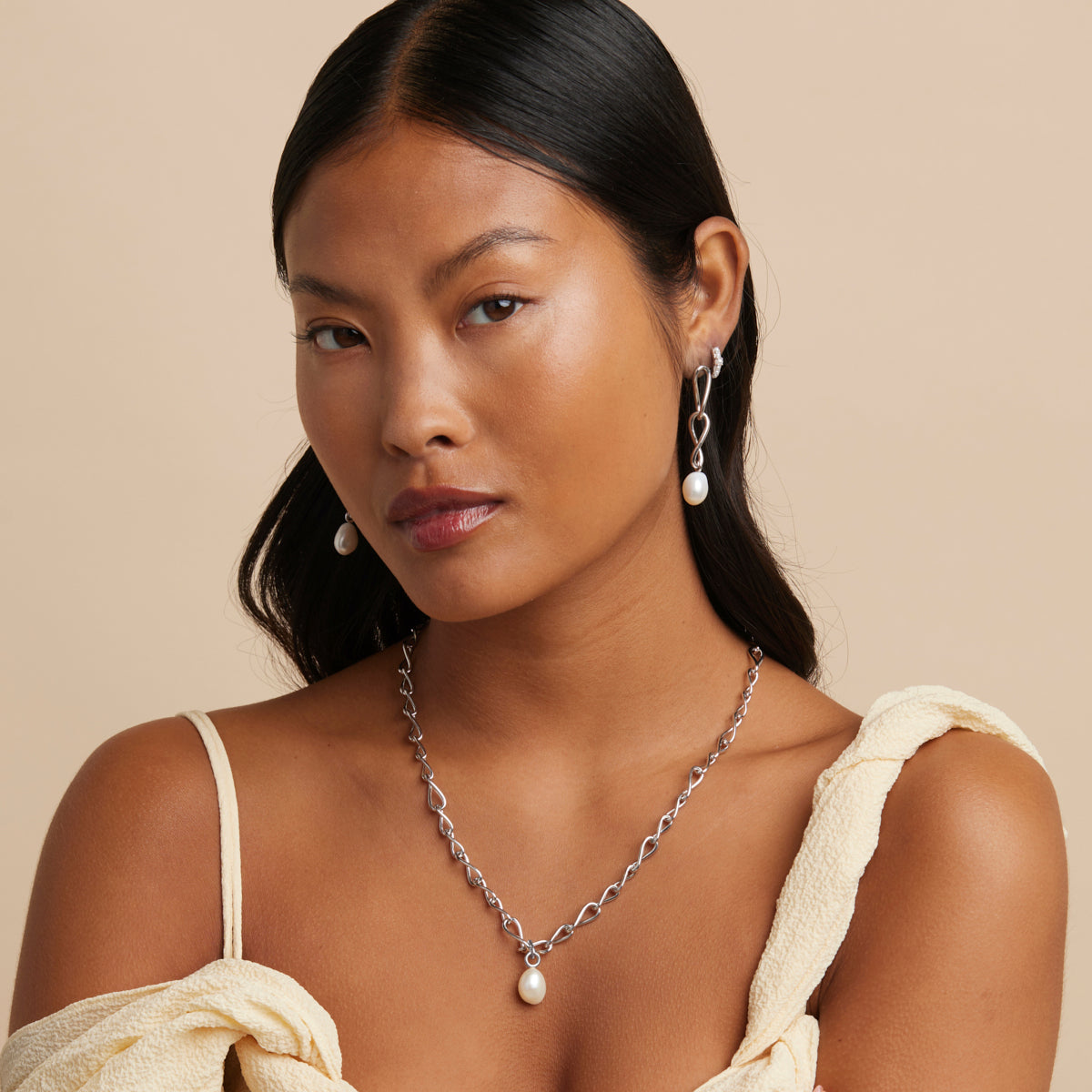 Earrings - Infinite Pearl Drop Studs in Silver - Stud Earrings - Astrid &amp; Miyu