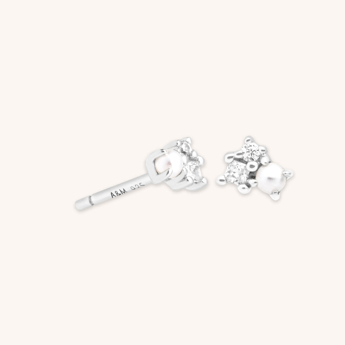Earrings - Pearl & Crystal Studs in Silver - Stud Earrings - Astrid &amp; Miyu