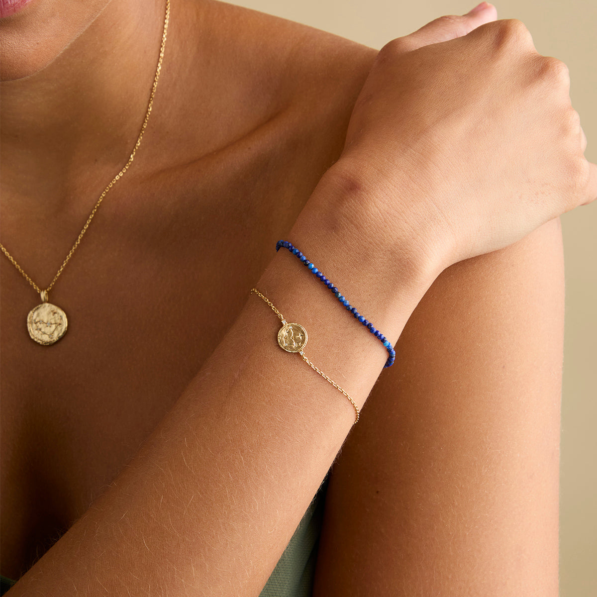 Bracelets - Lazurite Gemstone Bracelet in 9k Gold - Beaded Bracelet - Astrid &amp; Miyu