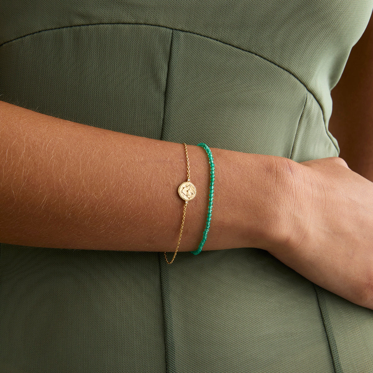 Bracelets - Green Agate Gemstone Bracelet in 9k Gold - Beaded Bracelet - Astrid &amp; Miyu