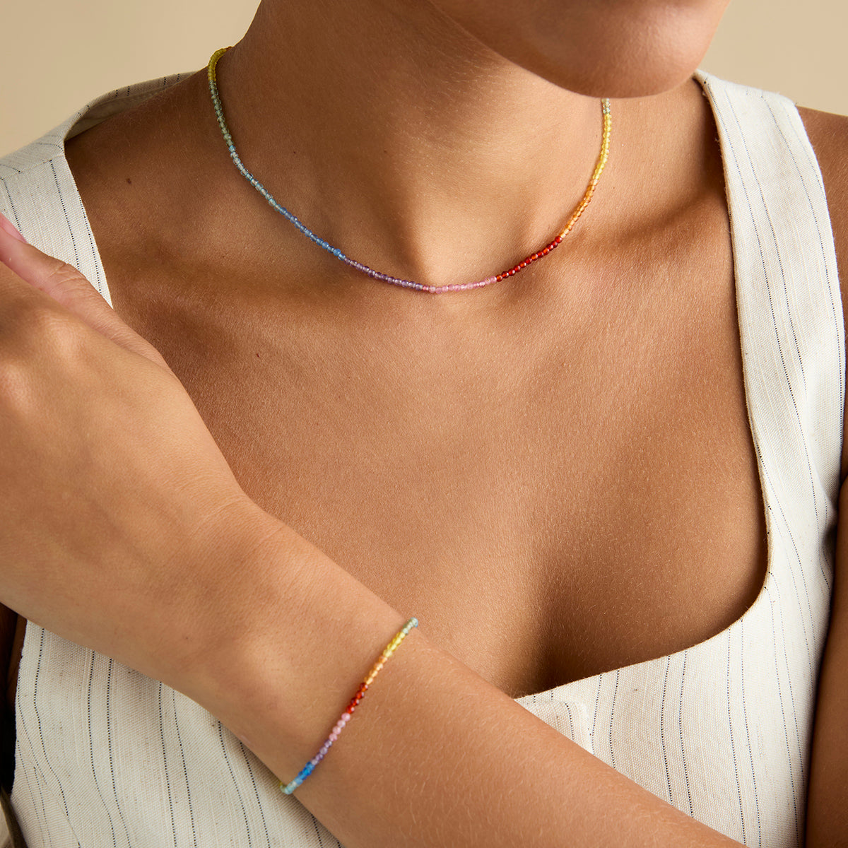Beaded Jewellery - Rainbow Gemstone Necklace in 9k Gold - Beaded Necklace - Astrid &amp; Miyu