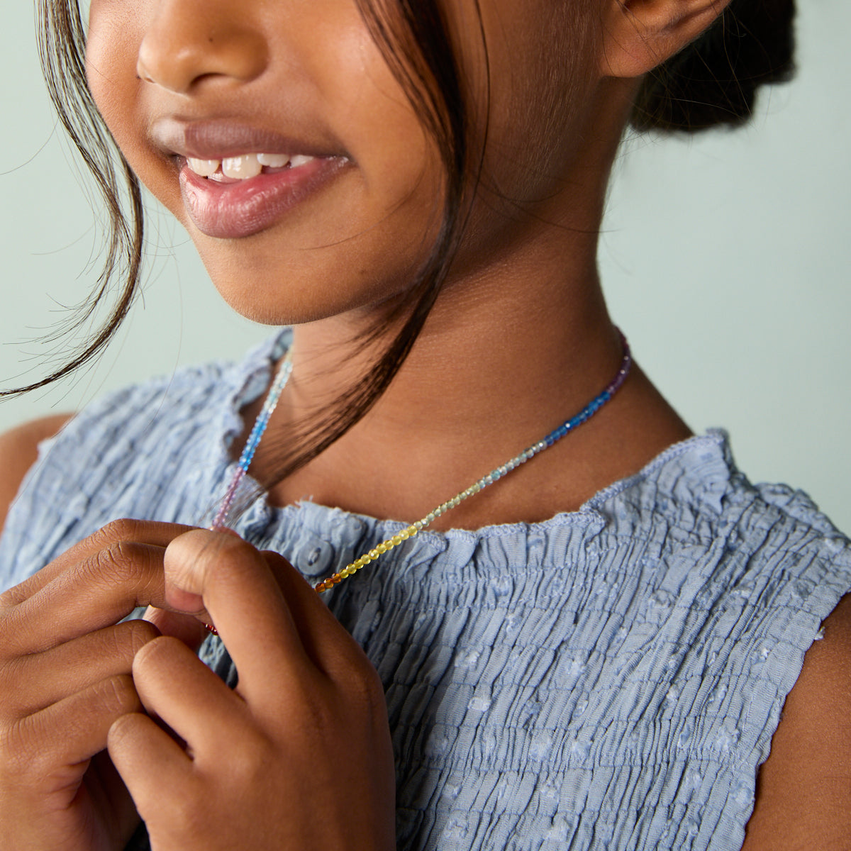 A&M Junior Collection - Junior Rainbow Gemstone Necklace in 9k Gold - Beaded Necklace - Astrid &amp; Miyu