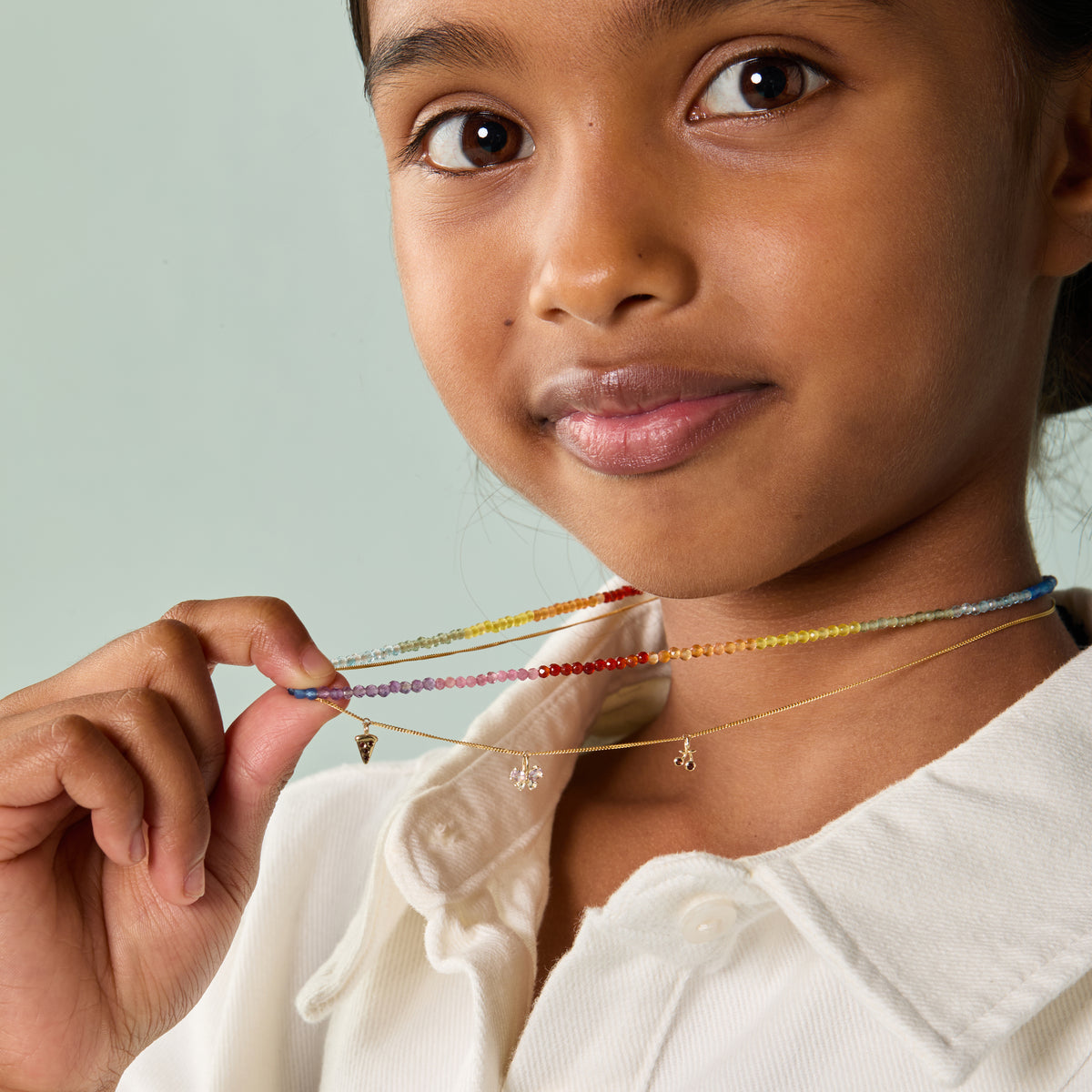A&M Junior Collection - Junior Rainbow Gemstone Necklace in 9k Gold - Beaded Necklace - Astrid &amp; Miyu