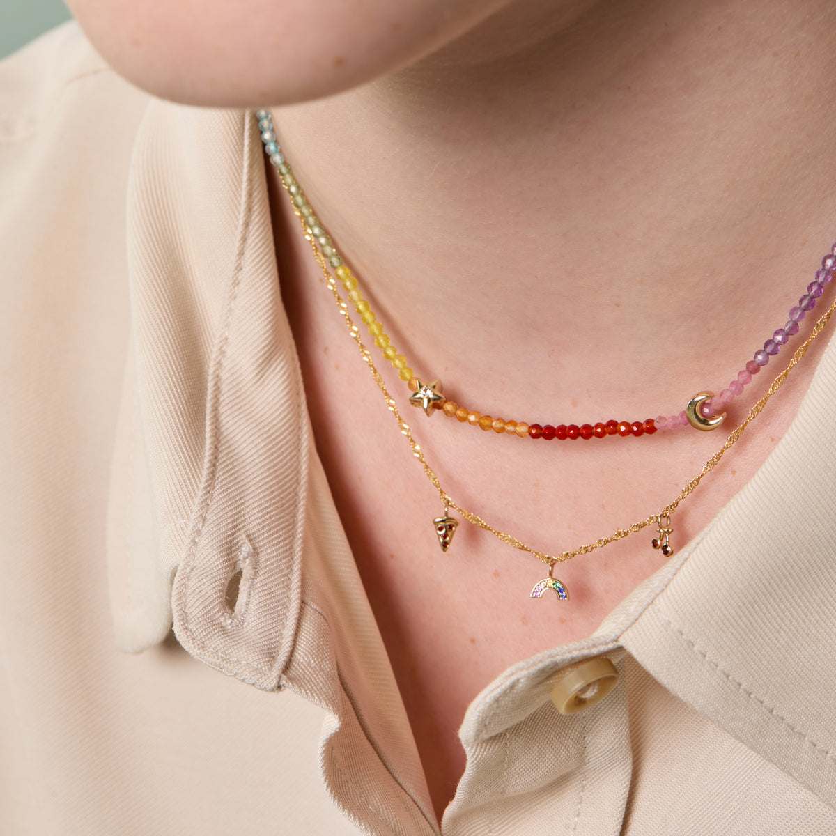 A&M Junior Collection - Junior Rainbow Gemstone Necklace in 9k Gold - Beaded Necklace - Astrid &amp; Miyu