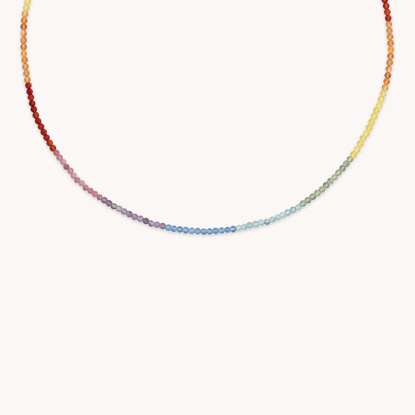 A&M Junior Collection - Junior Rainbow Gemstone Necklace in 9k White Gold - Beaded Necklace - Astrid &amp; Miyu