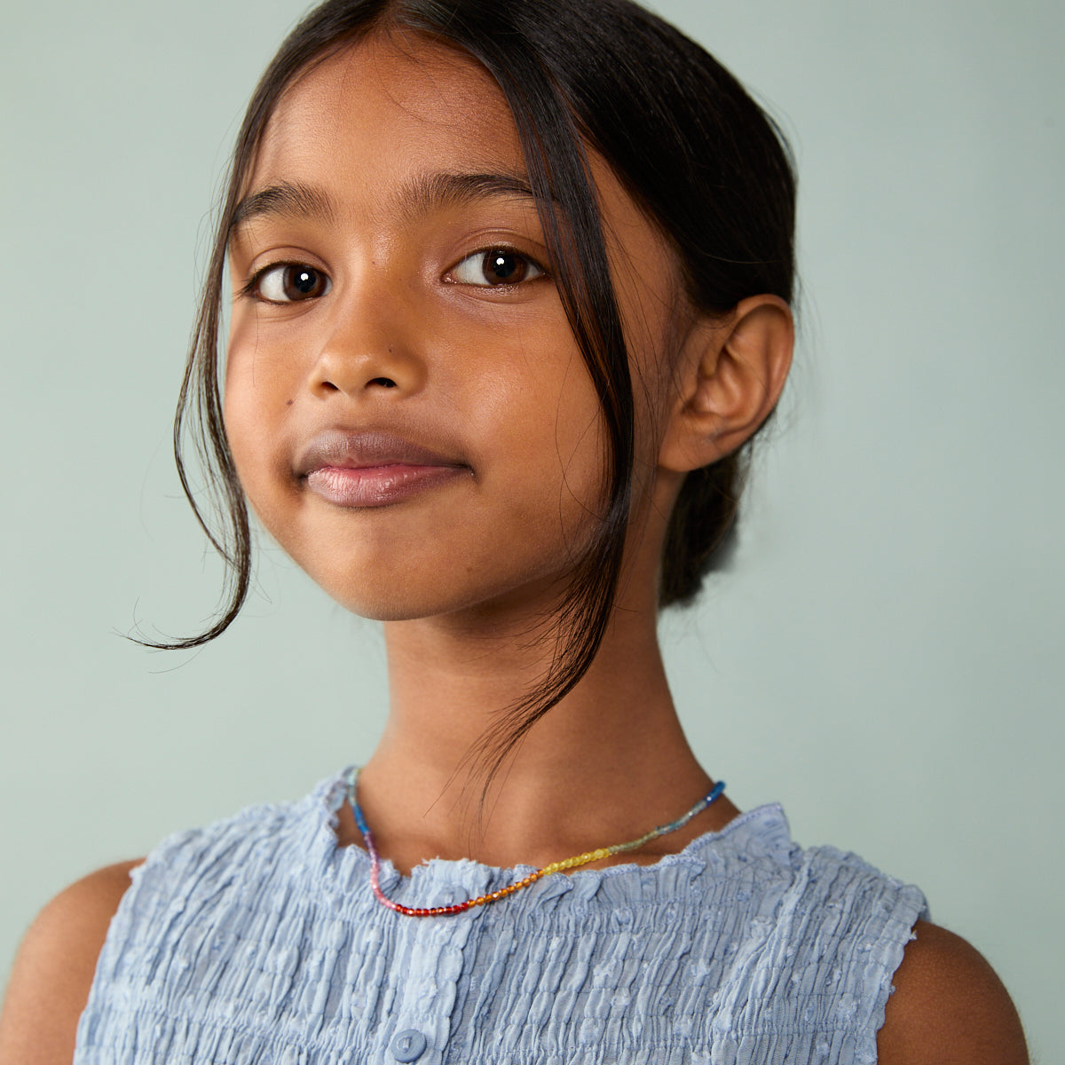 A&M Junior Collection - Junior Rainbow Gemstone Necklace in 9k White Gold - Beaded Necklace - Astrid &amp; Miyu